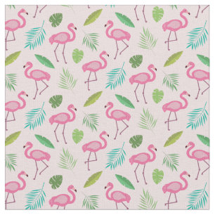Rosa Flamingo-Muster mit tropischen Blättern  Stoff