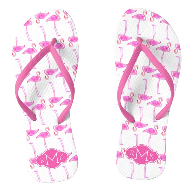 Rosa Flamingo-Muster | Monogramm Flip Flops (Fußbett)