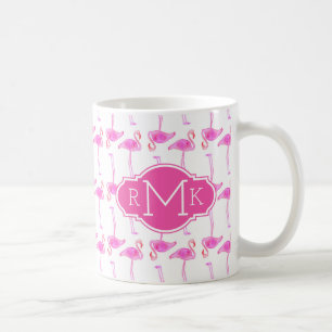 Rosa Flamingo-Muster Monogramm Kaffeetasse