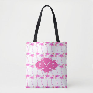Rosa Flamingo-Muster Monogramm Tasche