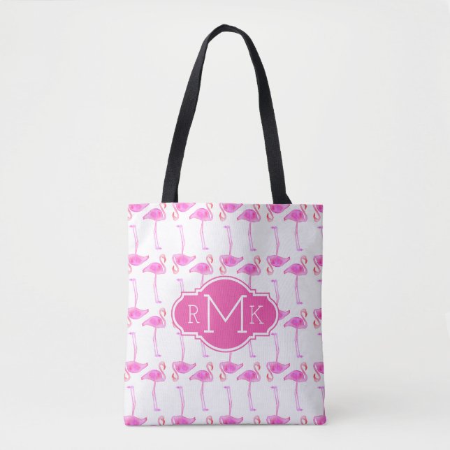 Rosa Flamingo-Muster | Monogramm Tasche (Vorderseite)