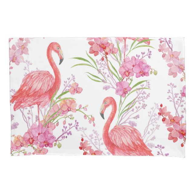 Rosa Flamingo Muster weiße Kissenschale Kissenbezug (Vorderseite)