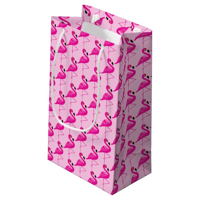 Rosa Flamingo, Muster wiederholen rosa Geschenktüt Kleine Geschenktüte (Rückseite Schrägansicht)