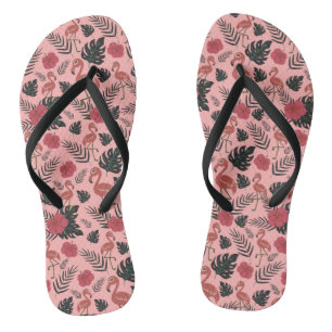 Rosa Flamingo nahtlose Muster Blume und Blätter Flip Flops