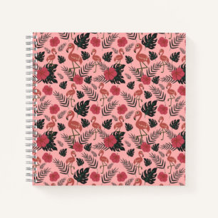 Rosa Flamingo nahtlose Muster Blume und Blätter Notizbuch
