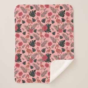 Rosa Flamingo nahtlose Muster Blume und Blätter Sherpadecke