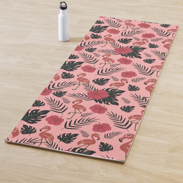 Rosa Flamingo nahtlose Muster Blume und Blätter Yogamatte (Beispiel)