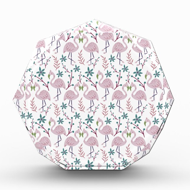 Rosa Flamingo nahtloses Muster auf weißem Hintergr Fotoblock (Vorderseite)