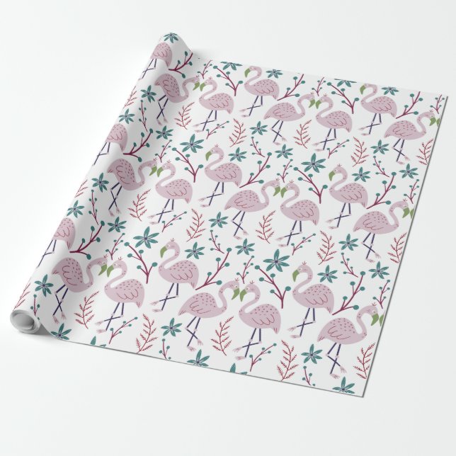 Rosa Flamingo nahtloses Muster auf weißem Hintergr Geschenkpapier (Ungerollt)
