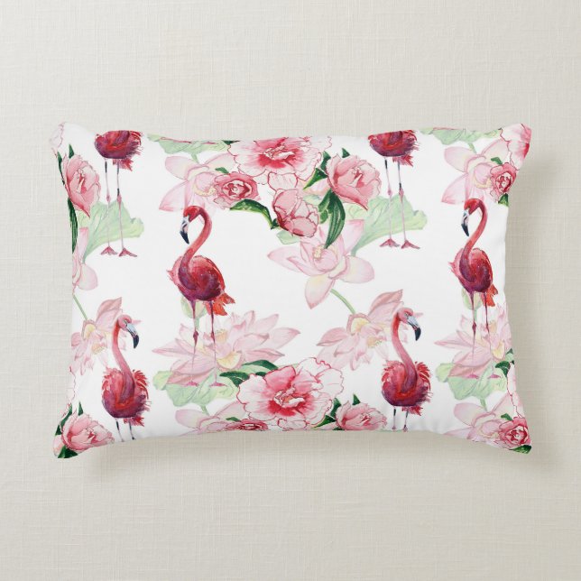 Rosa Flamingo: Nahtloses Muster Elegance Dekokissen (Vorderseite)