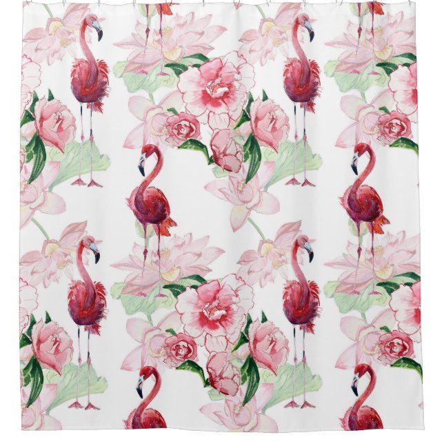 Rosa Flamingo: Nahtloses Muster Elegance Duschvorhang (Vorderseite)
