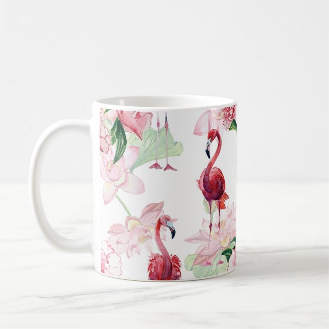 Rosa Flamingo: Nahtloses Muster Elegance Kaffeetasse (Links)
