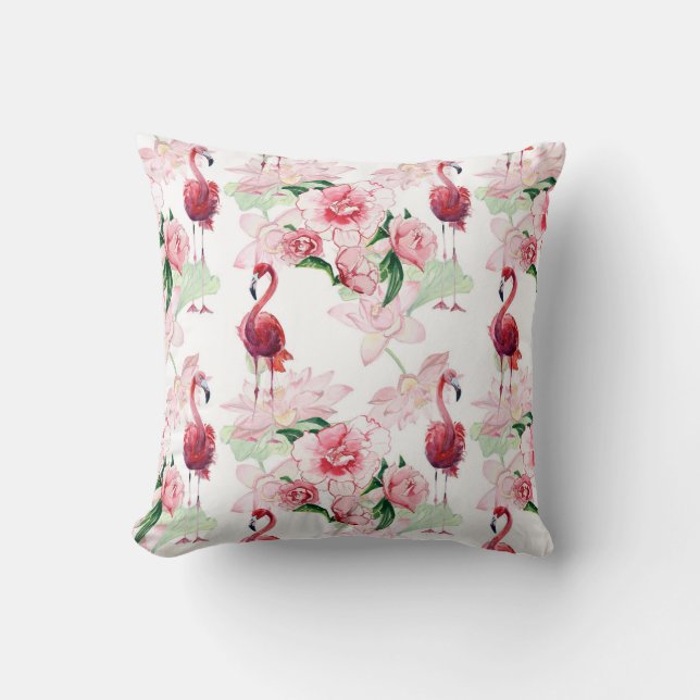 Rosa Flamingo: Nahtloses Muster Elegance Kissen (Vorderseite)