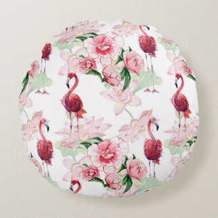 Rosa Flamingo: Nahtloses Muster Elegance Rundes Kissen