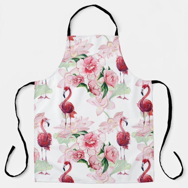 Rosa Flamingo: Nahtloses Muster Elegance Schürze (Vorderseite)