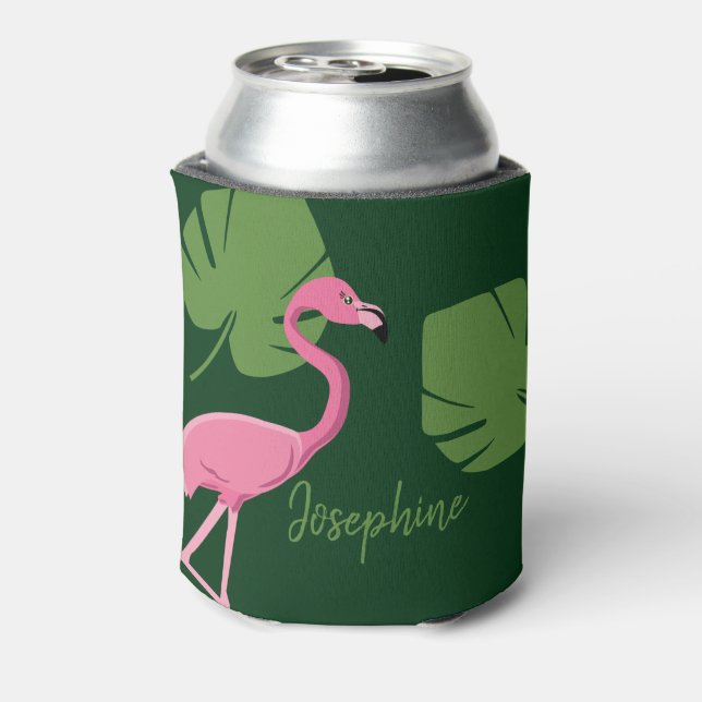 Rosa Flamingo Name Hochzeit in Urlaubsort Dosenkühler (Kanne Rückseite)
