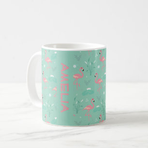 Rosa Flamingo niedlicher grüner aquamariner Muster Kaffeetasse