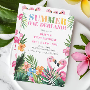 Rosa Flamingo Onederland Sommer 1. Geburtstagsfeie Einladung