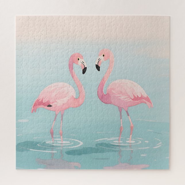 Rosa Flamingo-Paar Wasserfarbe Serenität (Vertikal)