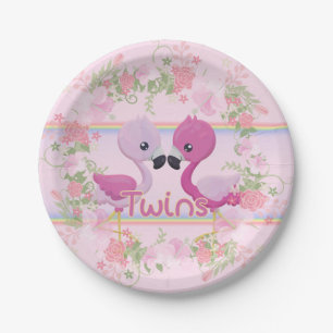 Rosa Flamingo paart Babyparty Pappteller