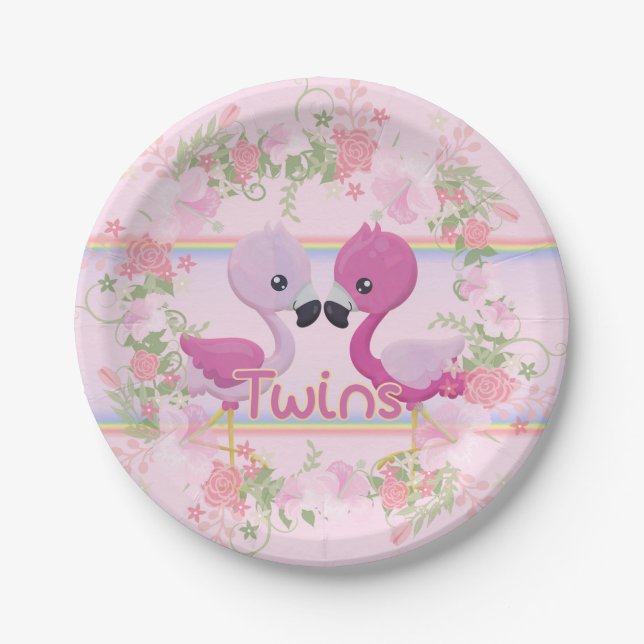 Rosa Flamingo paart Babyparty Pappteller (Vorderseite)