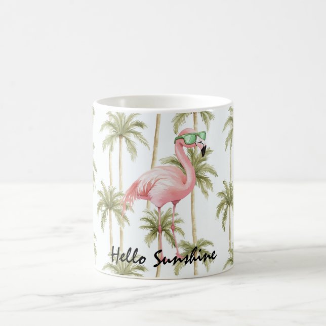 Rosa Flamingo-Palmen Kaffeetasse (Mittel)