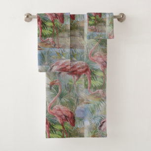 Rosa Flamingo-Palmen-Mosaik-Tuch-Set Badhandtuch Set