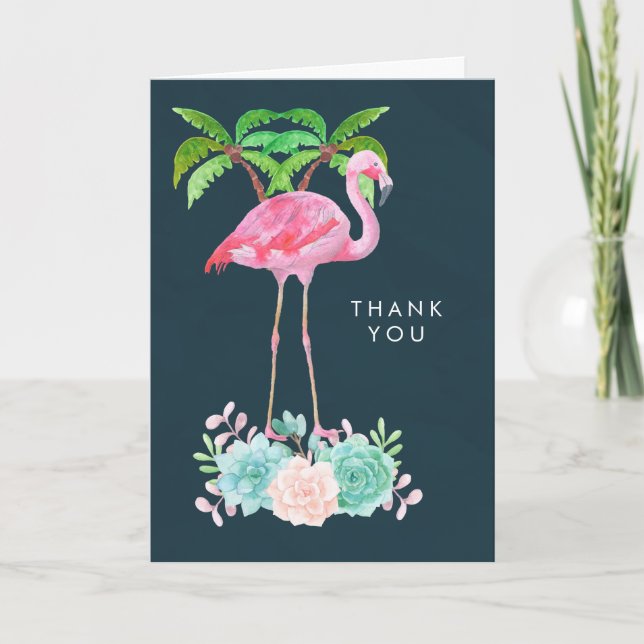 Rosa Flamingo-Palmen und Succulents danken Ihnen Dankeskarte (Vorderseite)