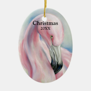 Rosa Flamingo-Pastellkunst-Weihnachten Keramikornament