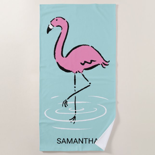 Rosa Flamingo personalisiert Strandtuch (Vorderseite)