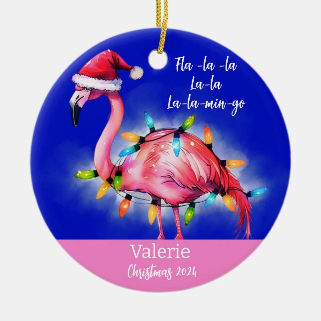 Rosa Flamingo Personalisiertes Ornament (Vorne)