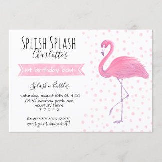 Rosa Flamingo Polk-einpunkt 1. Einladung