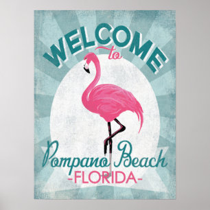 Rosa Flamingo Pompano-Strand-Floridas Retro Poster