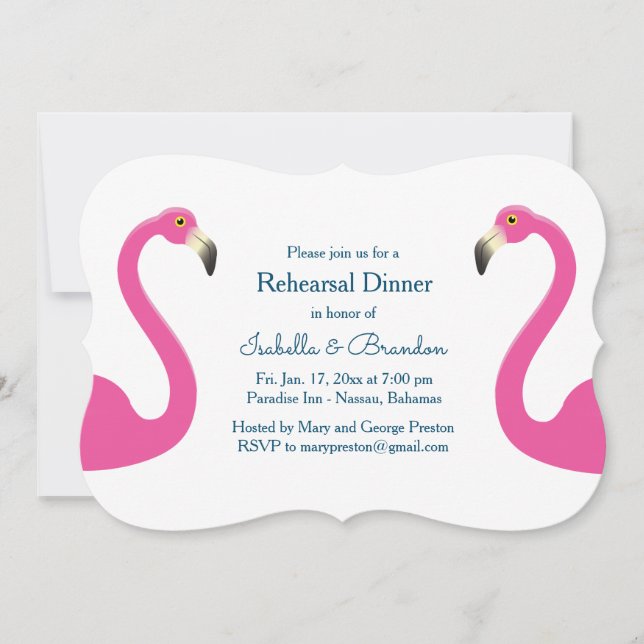 Rosa Flamingo Probe Abendessen Einladung (Vorderseite)