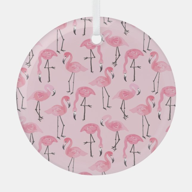 Rosa Flamingo Set, tropisches Sommermuster. Ornament Aus Glas (Vorderseite)