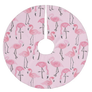 Rosa Flamingo Set, tropisches Sommermuster. Polyester Weihnachtsbaumdecke