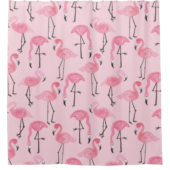 Rosa Flamingo Set, tropisches Sommermuster Vin Duschvorhang (Vorderseite)