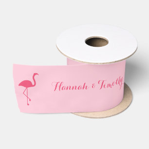 Rosa Flamingo Silhouette mit Individuellen Namen H Satinband