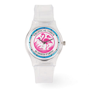 Rosa Flamingo Sommer Kreis Design-68730 Armbanduhr