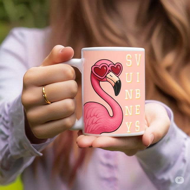 Rosa Flamingo Sonnige Stimmung Kaffeetasse (Von Creator hochgeladen)
