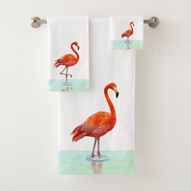 Rosa Flamingo Stehend am Lake Bath Handtuch Set (Insitu)