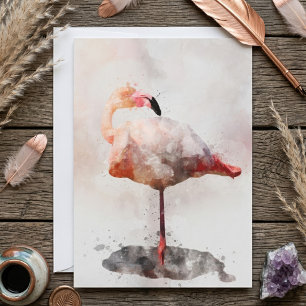 Rosa Flamingo Stehend in Wasserfarben Kunst Druck Dankeskarte