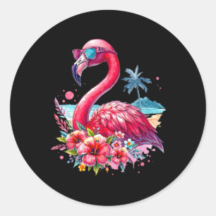 Rosa Flamingo Strand Sommer Stimmung Palme Tropisc Runder Aufkleber