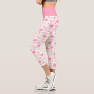 Rosa Flamingo-Streifenmuster Capri Leggings