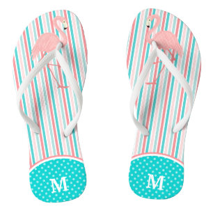 Rosa Flamingo Strip Monogramm Flip Flops