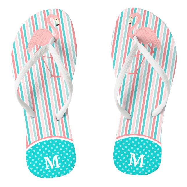 Rosa Flamingo Stripe Monogram Flip Flops (Fußbett)