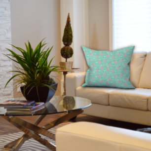  Rosa Flamingo süßes Türkis-Muster Kissen