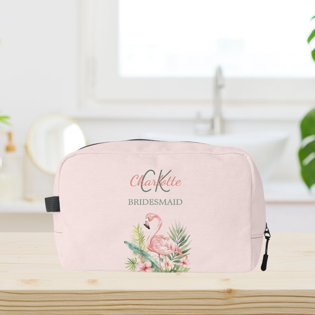 Rosa Flamingo-Tropen-Monogramm-Bräute Waschbeutel (Von Creator hochgeladen)