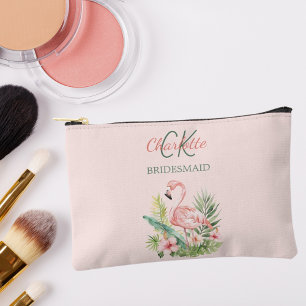 Rosa Flamingo-Tropen-Monogramm-Bräute Zubehörtasche