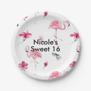 Rosa Flamingo Tropen Tropischer Sommerparty Pappteller
